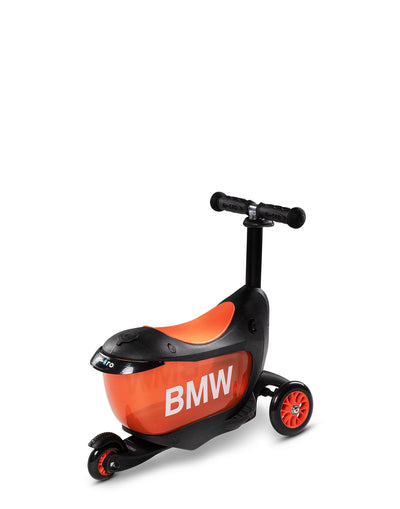 bmw micro mini2go toddler ride on scooter black orange rear angle