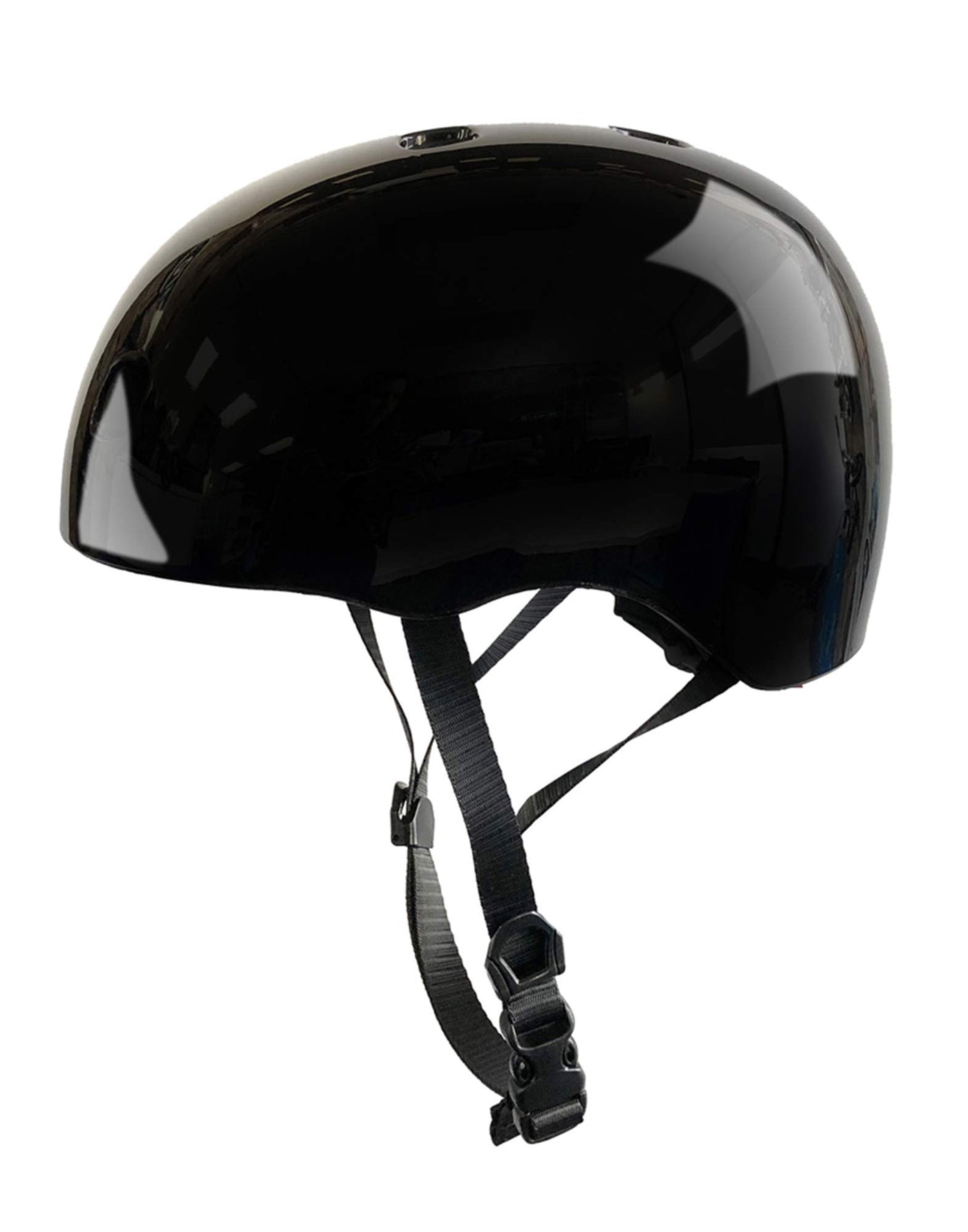 plain black kids scooter and bike helmet side on