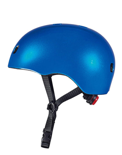 plain blue kids scooter and bike helmet side on