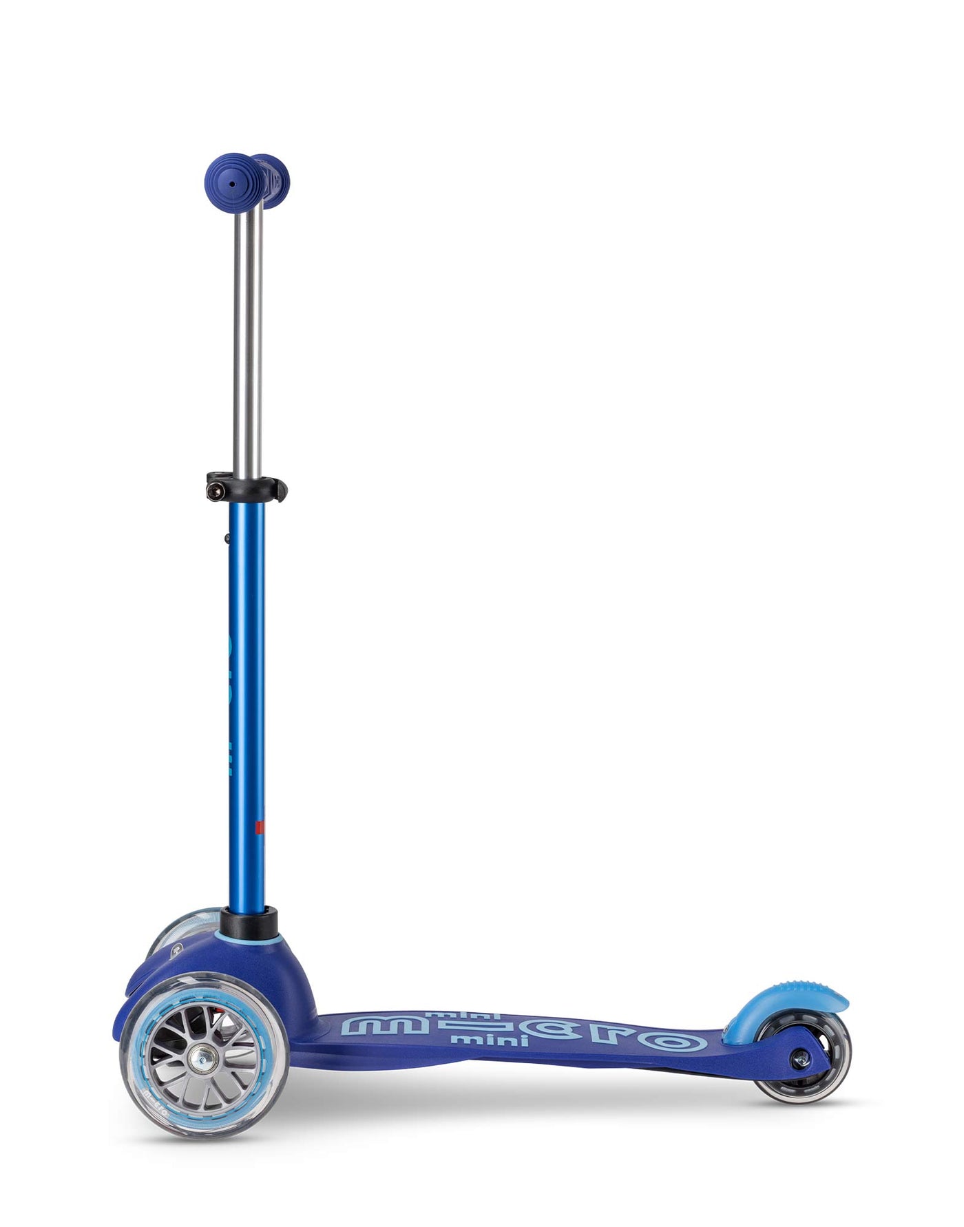 blue mini deluxe 3 wheel scooter side