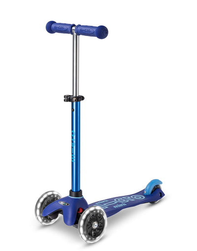 blue mini deluxe 3 wheel scooter with led wheels