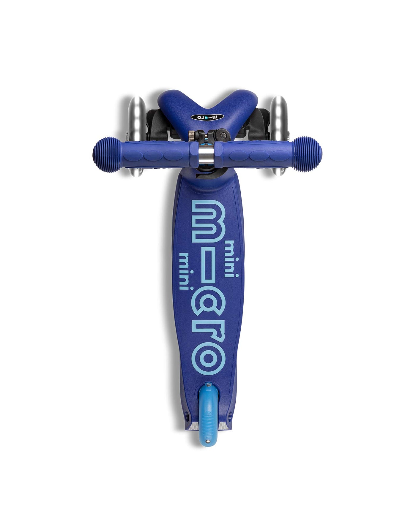 blue mini deluxe 3 wheel scooter with led wheels deck