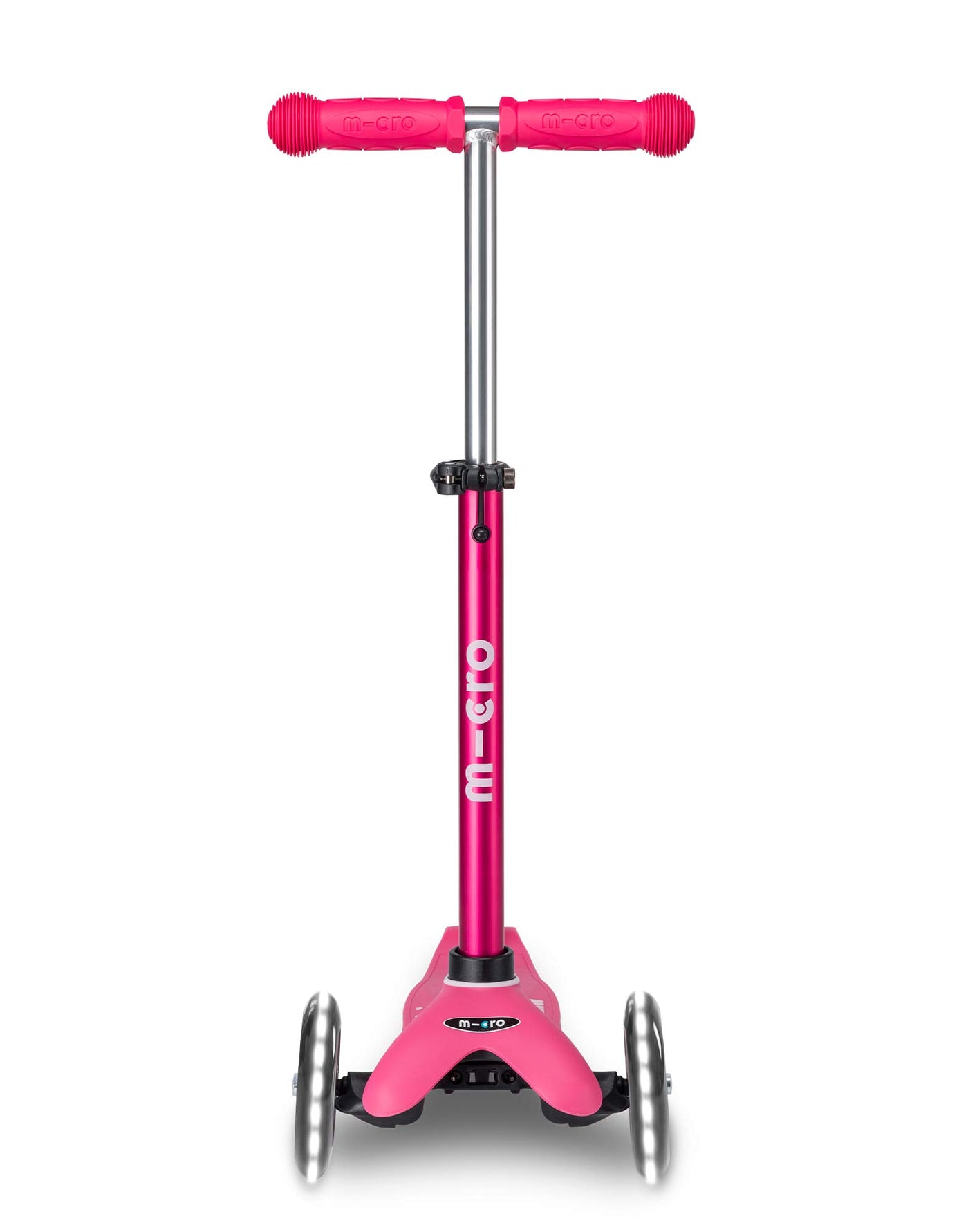 pink mini deluxe 3 wheel scooter with led wheels front