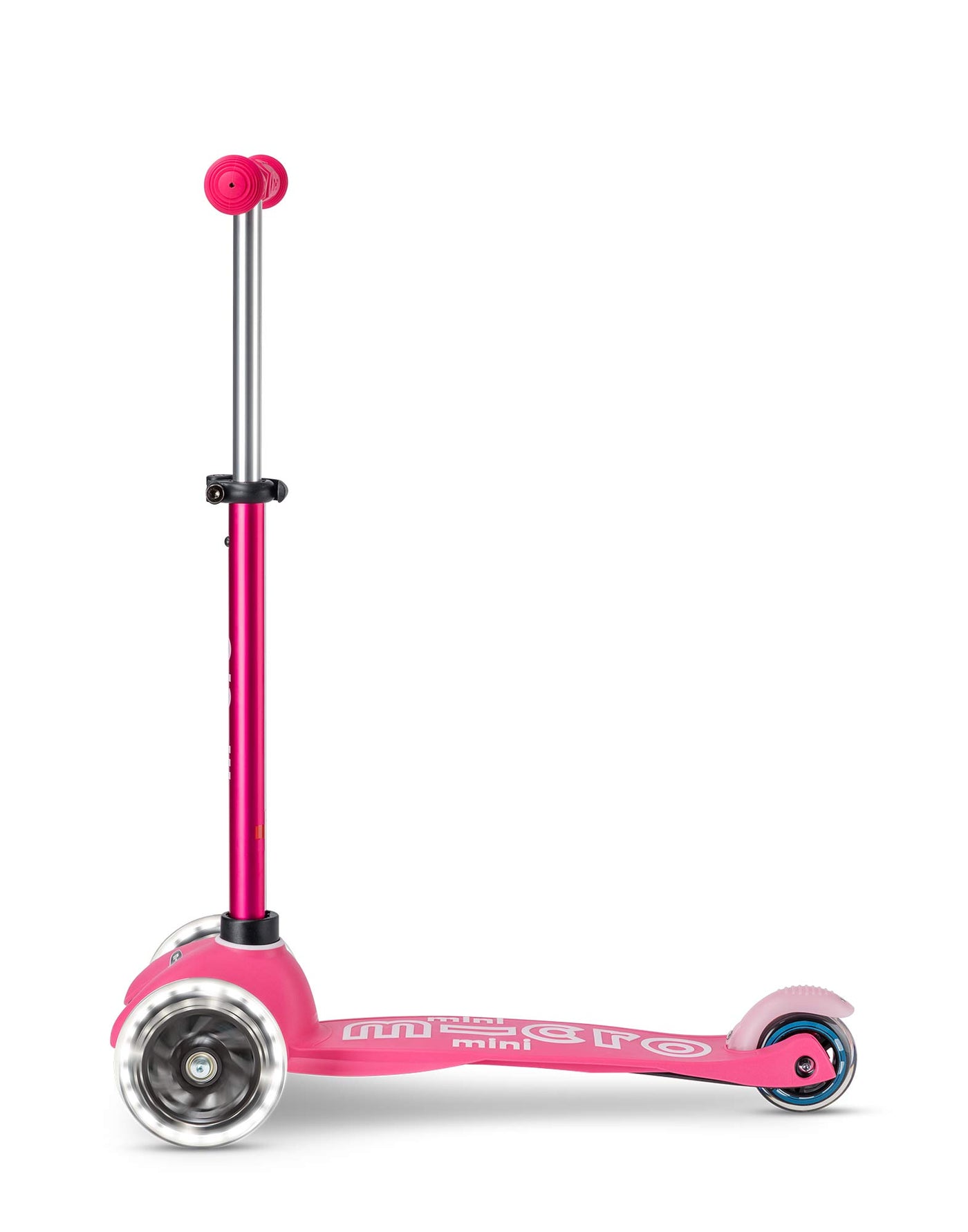 pink mini deluxe 3 wheel scooter with led wheels side