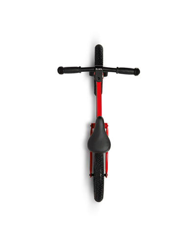 red toddler balance bike deluxe top view