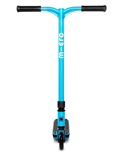 front view of cyan stunt scooter