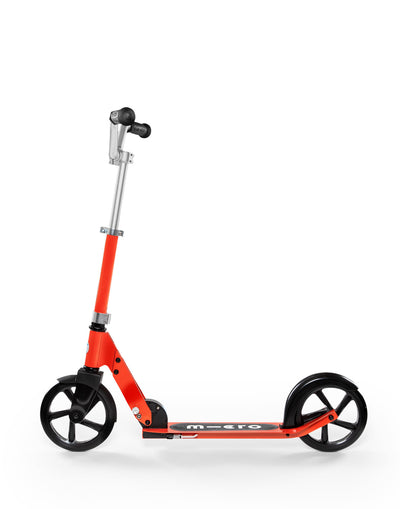 red cruiser 2 wheel kids scooter with large wheels side on