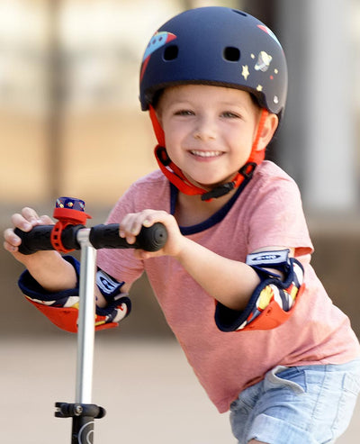 toddler riding scooter with rocket accessories