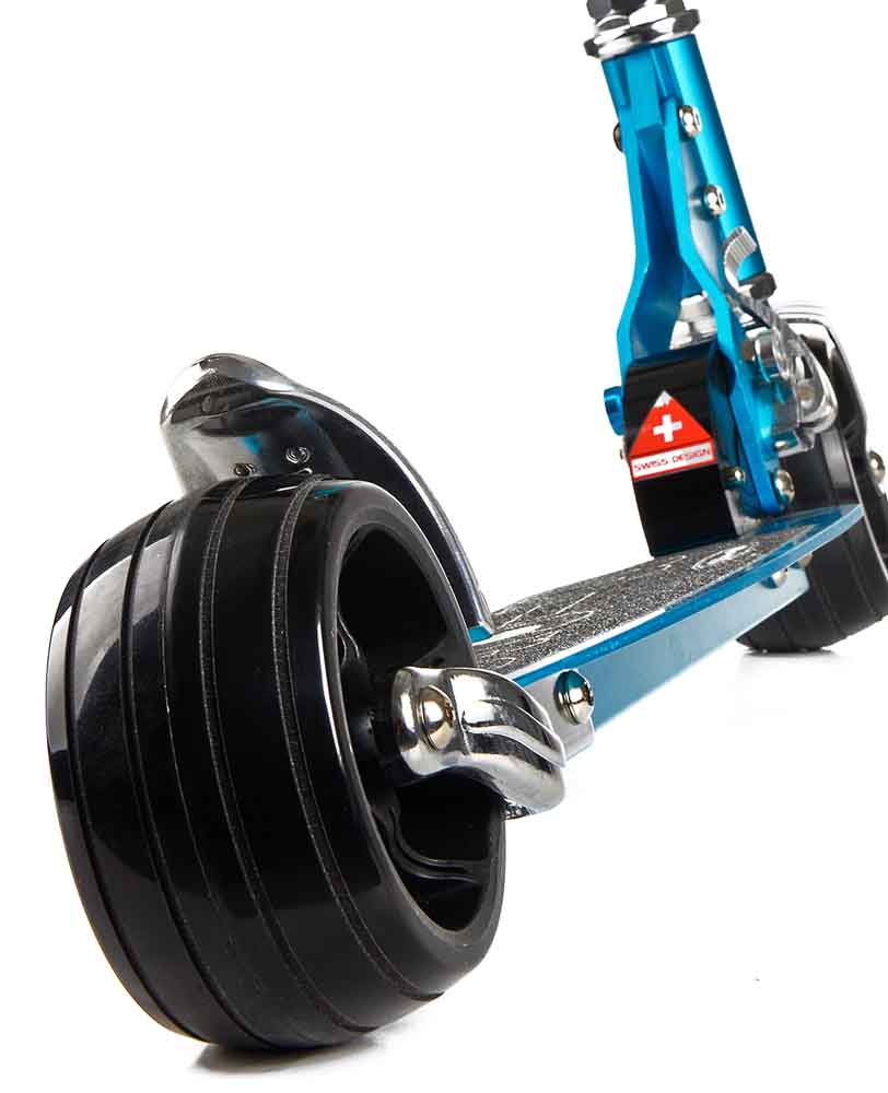 blue rocket 2 wheel scooter with fat wheels rear wheel