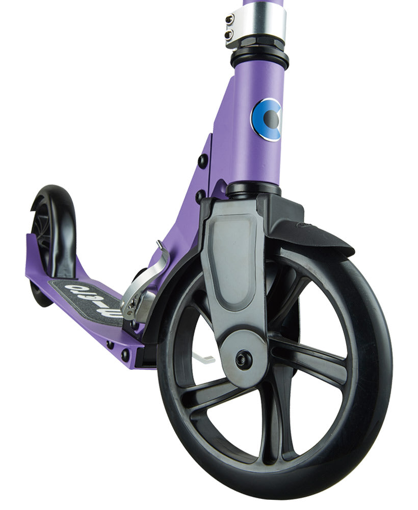 purple cruiser 2 wheel kids scooter with large wheels front wheel