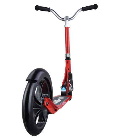 red cruiser 2 wheel kids scooter with large wheels rear view