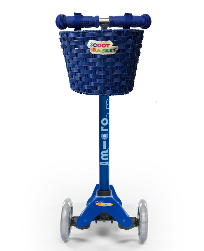 blue scoot basket on a kids scooter