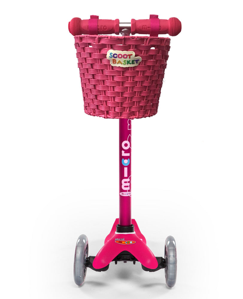 pink scoot basket on a kids scooter