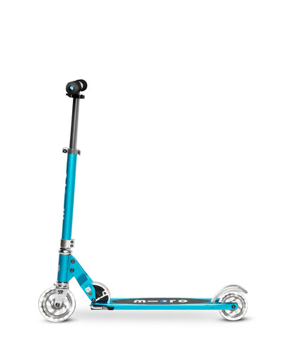 ocean blue sprite kids scooter with led wheels side on