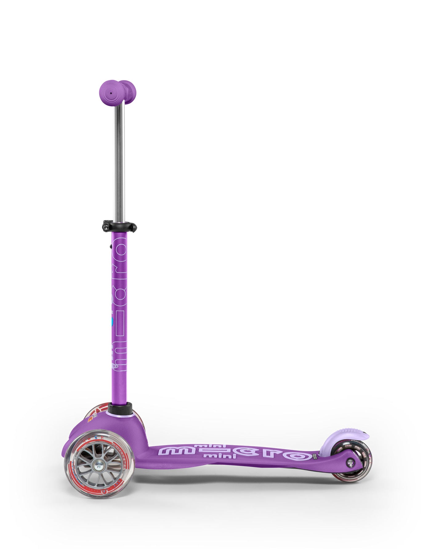 purple mini deluxe 3 wheel scooter side on