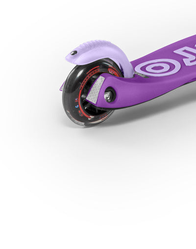 purple mini deluxe 3 wheel scooter with led wheels rear wheel and brake