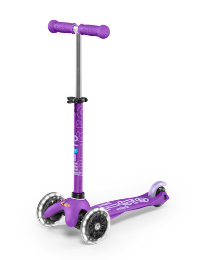 purple mini deluxe 3 wheel scooter with led wheels